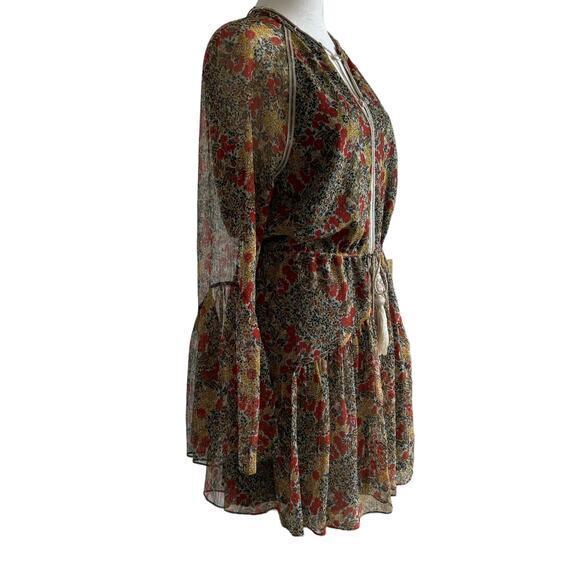 ALEXIS Floral Print Mini Ruffle Dress Tassel Multicolor Long Sleeve Size Medium - Picture 7 of 16